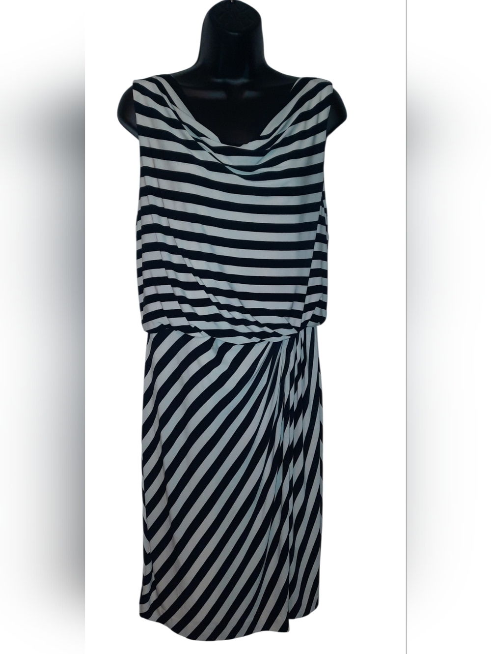 Ralph Lauren Black & White Striped Sleeveless Midi Dress